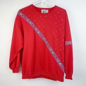 VINTAGE 90s Blast Blues Floral Red Sweatshirt Size 1X